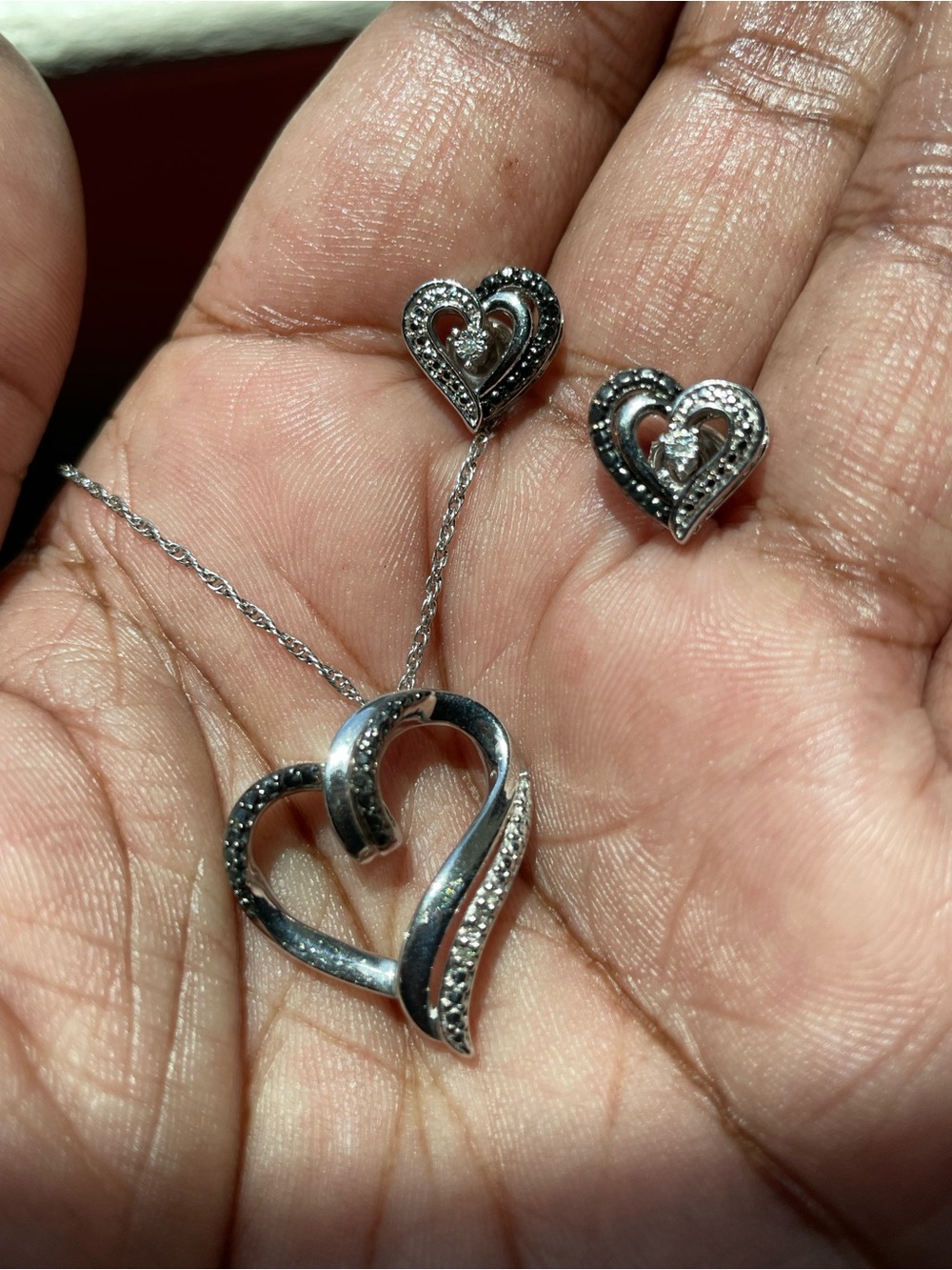 Sterling Silver Heart Pendant Necklace and Stud Earrings Set